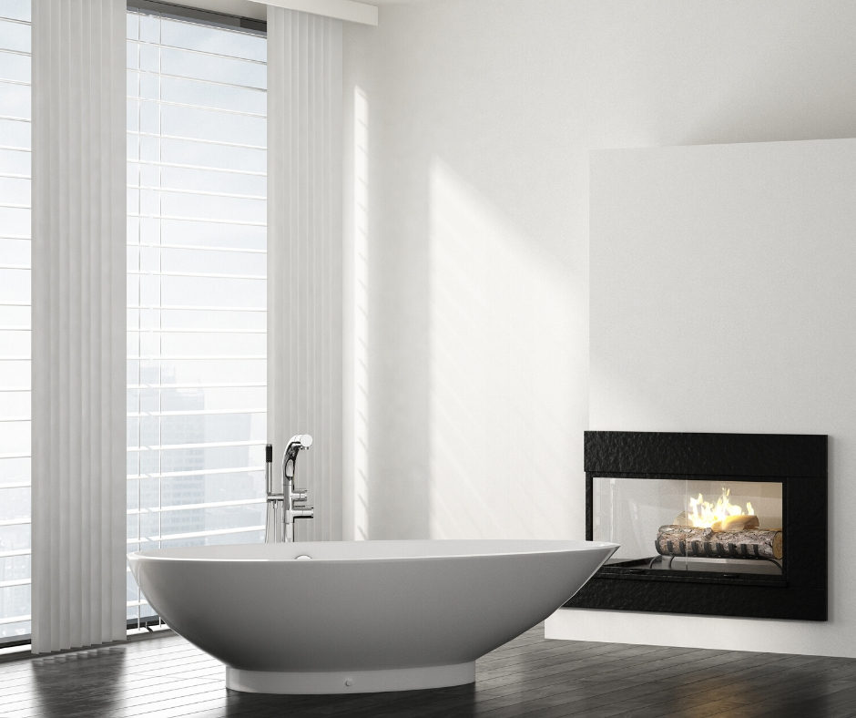 Bathtub with a fireplace